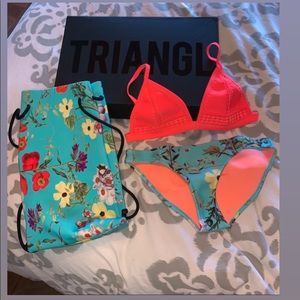 triangl bikini and matching nylon drawstring bag